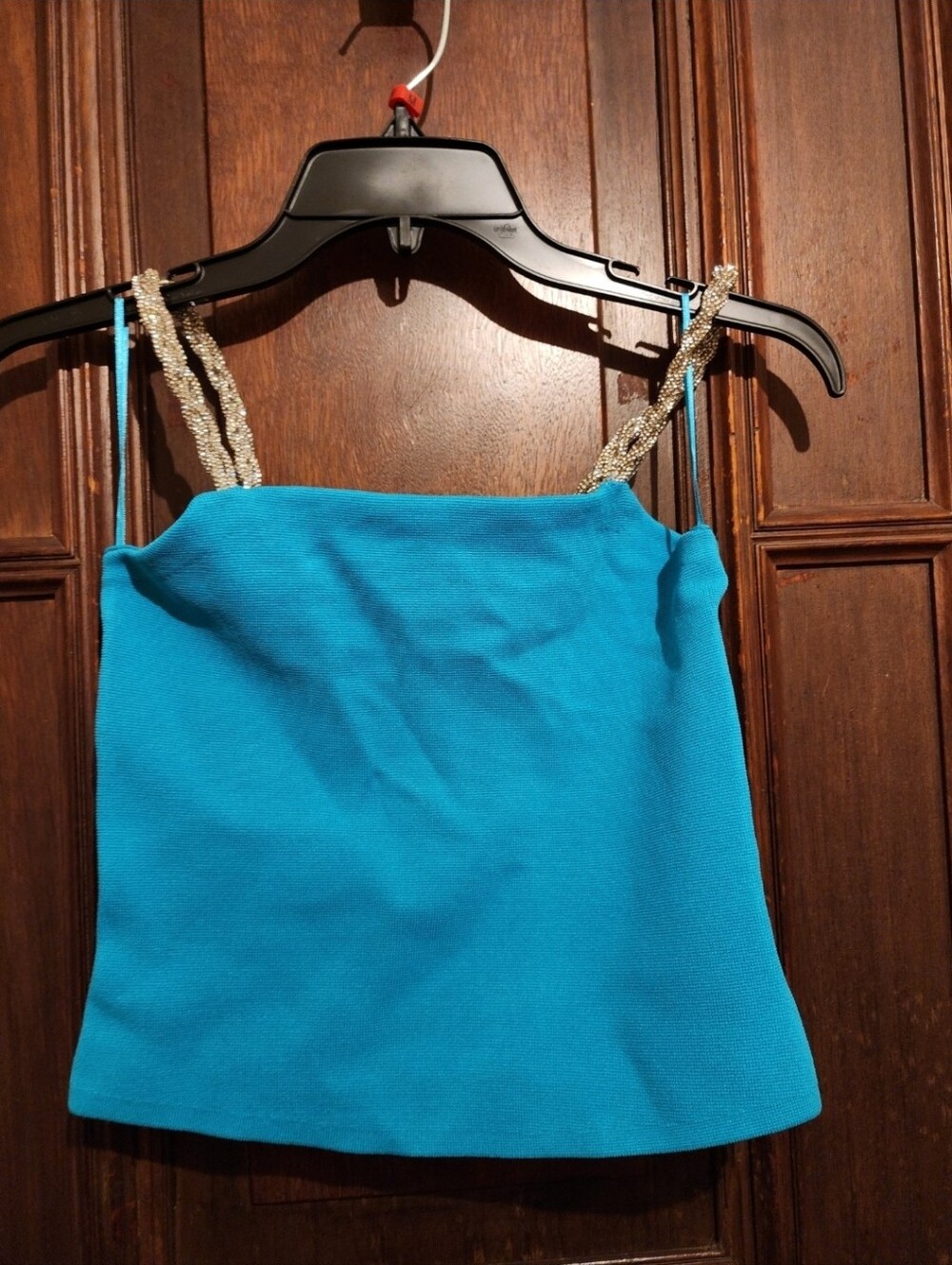 NWT-House Of Harlow 1960 Turquoise Camisole Rhinestone Straps Top-Orig $298.00
